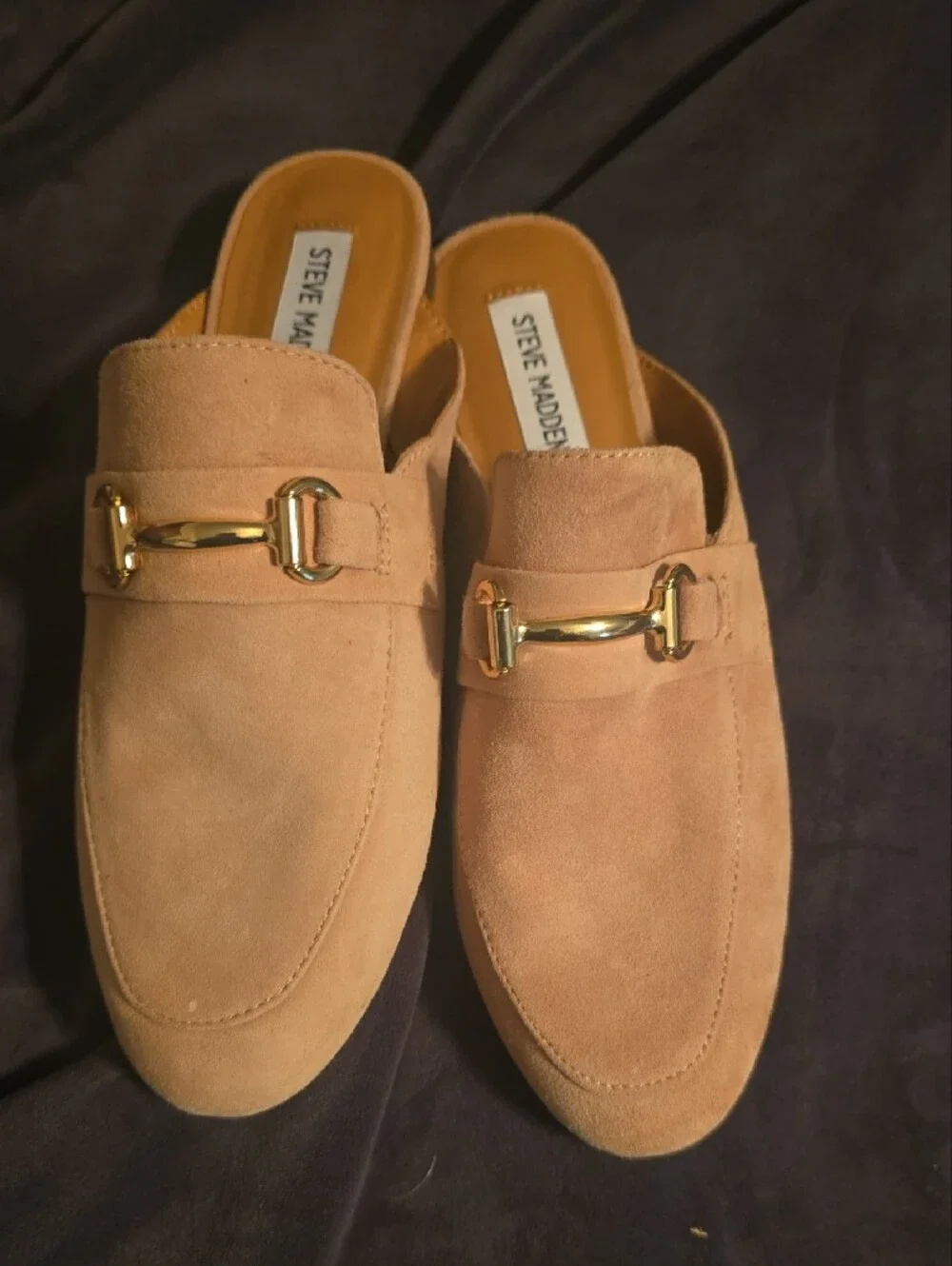 Steve Madden Blush Suede Slip-On Loafers with Gold Buckle
